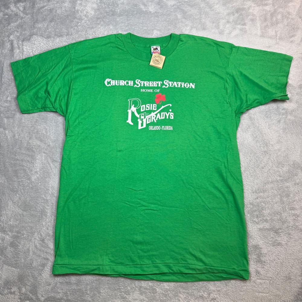 Vintage Fruit of the Loom T Shirt Mens XL Green Church Street Rosie O Gradys 90s